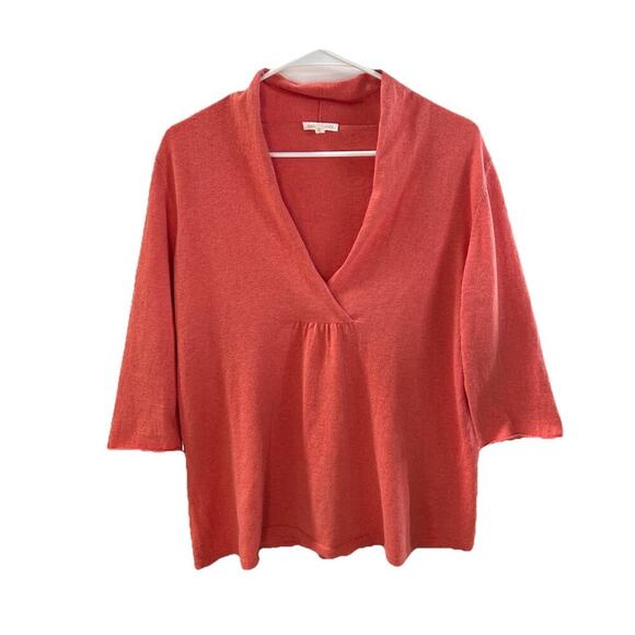 Eileen Fisher Orange Women’s Cotton Cashmere Blend V-Neck Blouse Top Size L - Picture 1 of 5